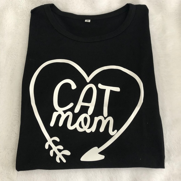 Cat Mom Black Short Sleeved T-Shirt Tee Small Medium - Picture 2 of 2